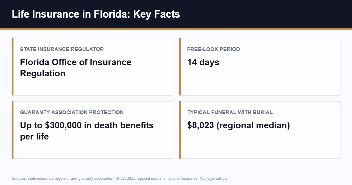 Life insurance Florida key facts: regulator, free-look period, and guaranty limits