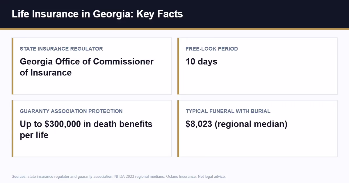 Life insurance Georgia key facts: regulator, free-look period, and guaranty limits