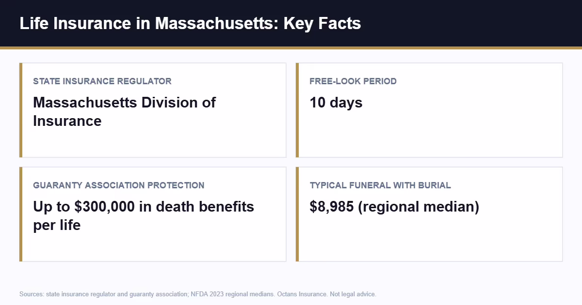 Life insurance Massachusetts key facts: regulator, free-look period, and guaranty limits